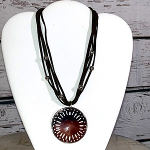 Silpada retired shell sterling leather necklace N1433